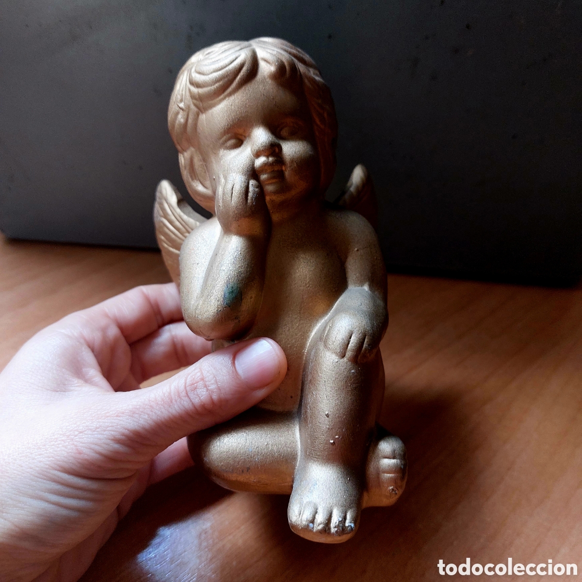 Antig&uuml;edades: Figura &aacute;ngel dorado querubin - Foto 9