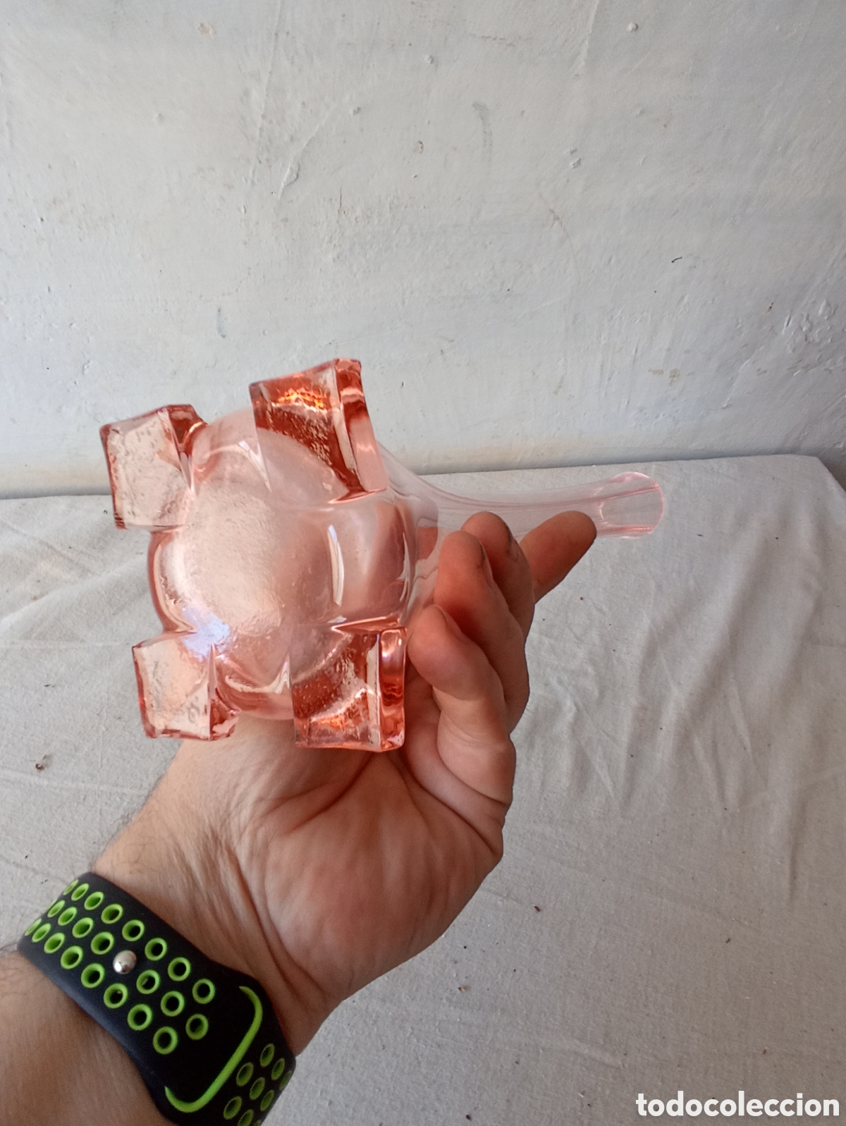 Antig&uuml;edades: Florero soliflore cristal color rosa - Foto 3