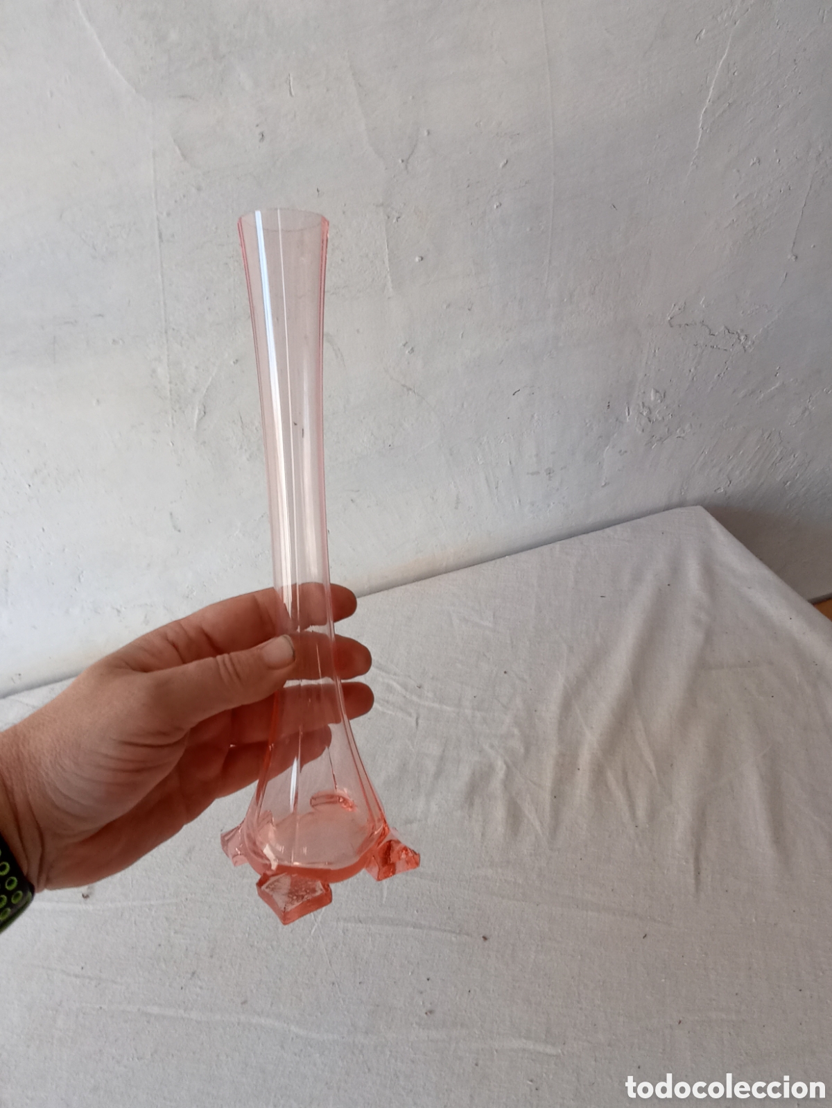 Antig&uuml;edades: Florero soliflore cristal color rosa - Foto 5