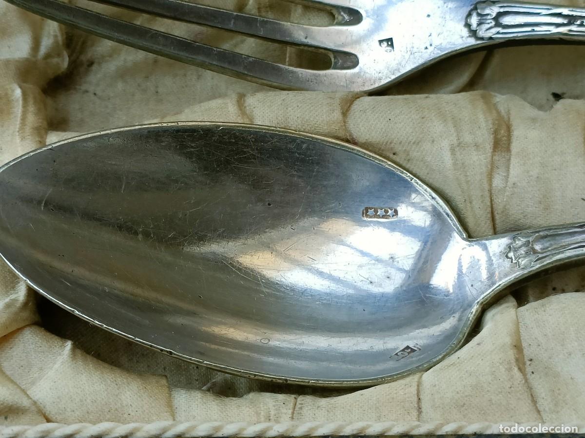 Antig&uuml;edades: Antiguos dos cubiertos en estuche con marcaje - Foto 7