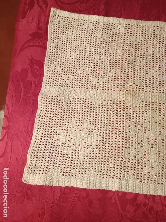 Antig&uuml;edades: Cortina visillo antiguo blanco hecho a mano de ganchillo troquelado rectangular copos de nieve - Foto 6