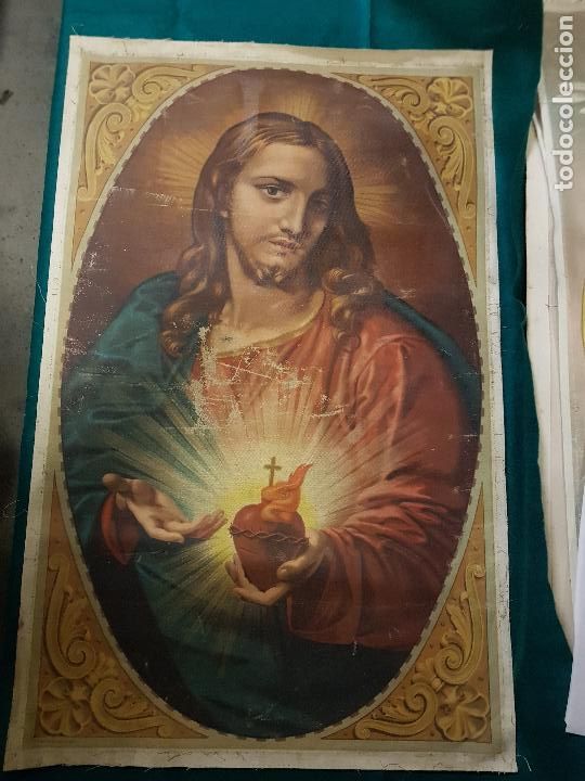 Antig&uuml;edades: CORAZON DE JESUS (TELA) 82X60 CM - Foto 1