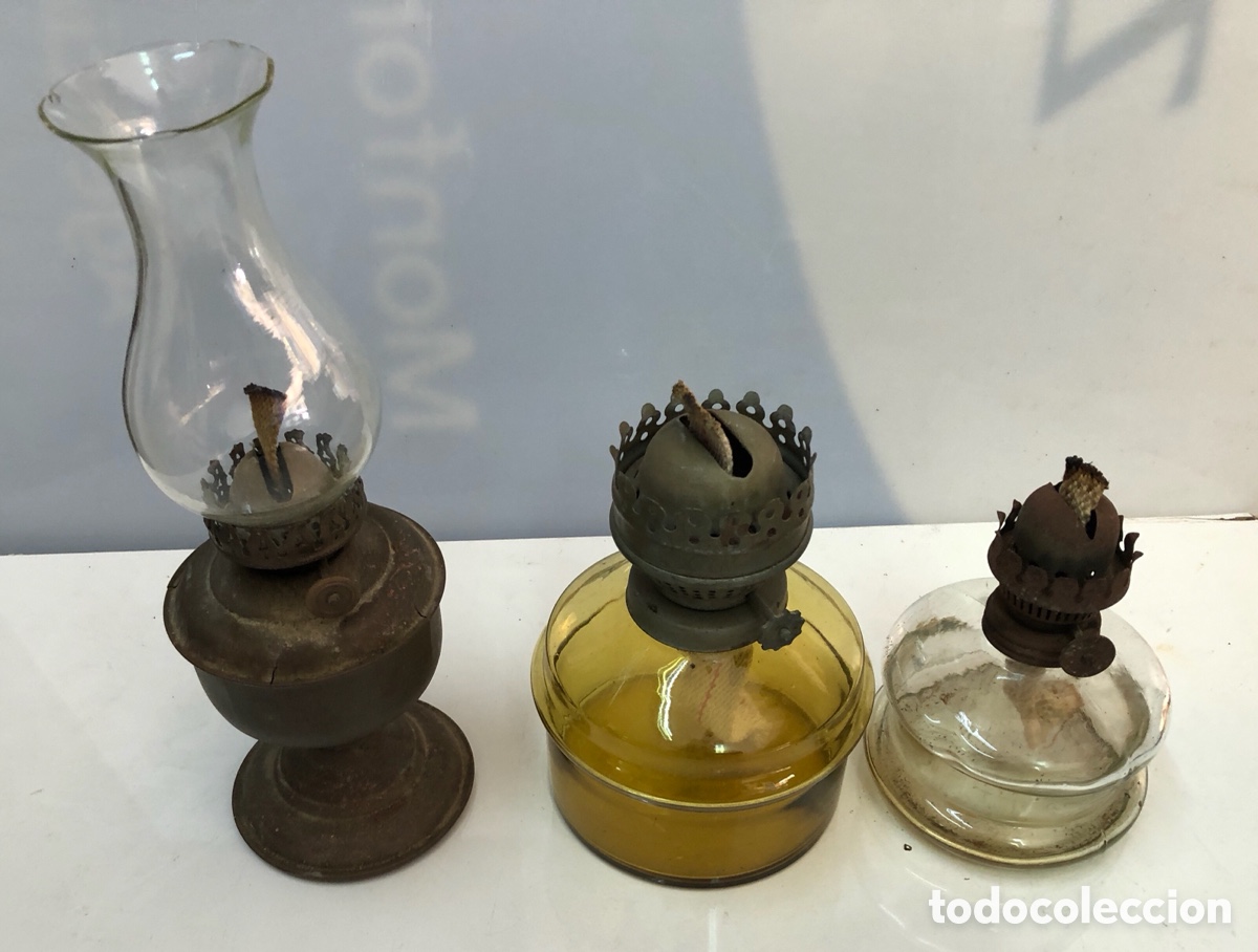 Antig&uuml;edades: COLECCION DE 3 LAMPARAS MECHA HUECA. - Foto 2