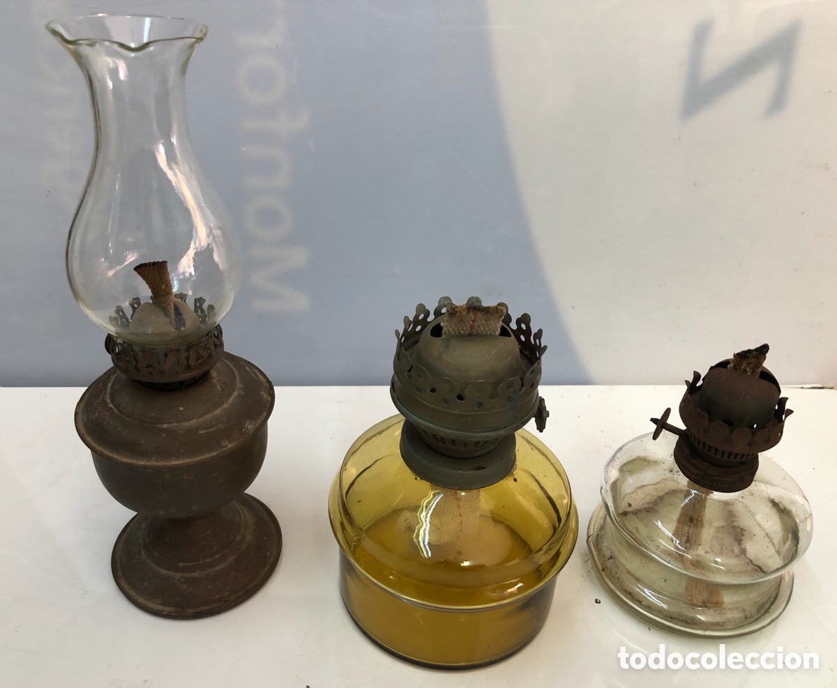 Antig&uuml;edades: COLECCION DE 3 LAMPARAS MECHA HUECA. - Foto 1