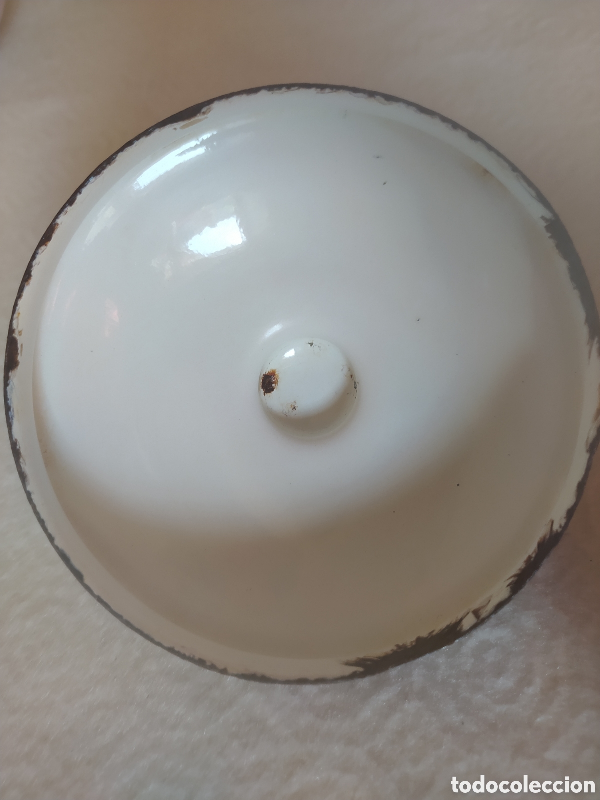 Antig&uuml;edades: Cafetera de hierro esmaltada en blanco y azul decorada - Foto 8