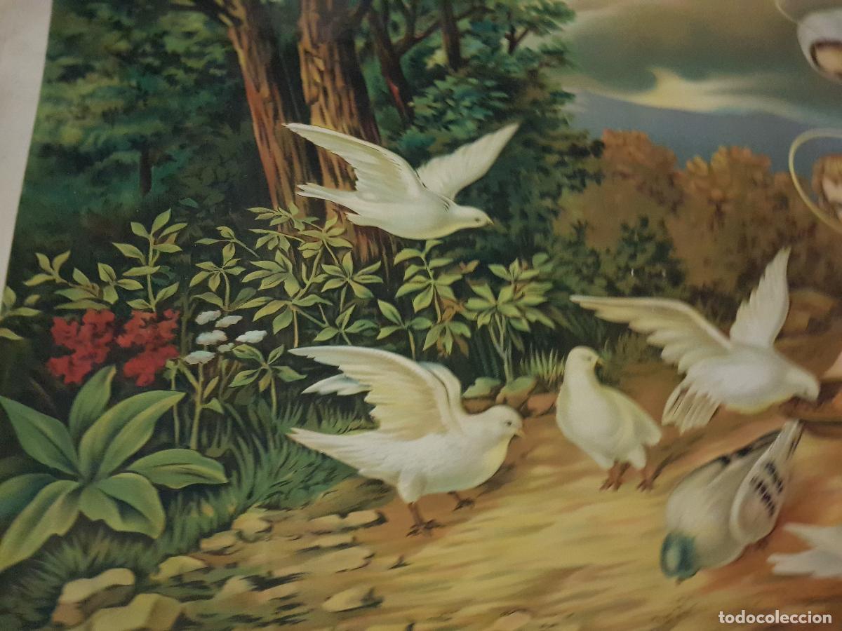Antig&uuml;edades: MARIA Y JESUS DANDO DE COMER A LAS PALOMAS 123X55 CM - Foto 3