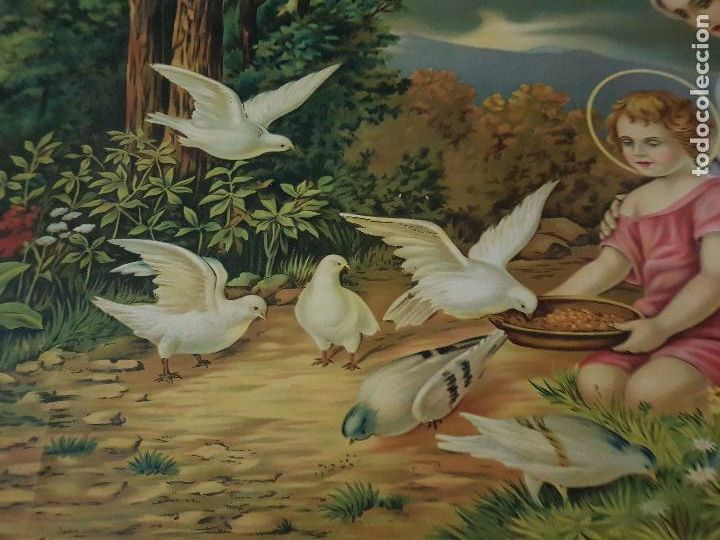 Antig&uuml;edades: MARIA Y JESUS DANDO DE COMER A LAS PALOMAS 123X55 CM - Foto 5