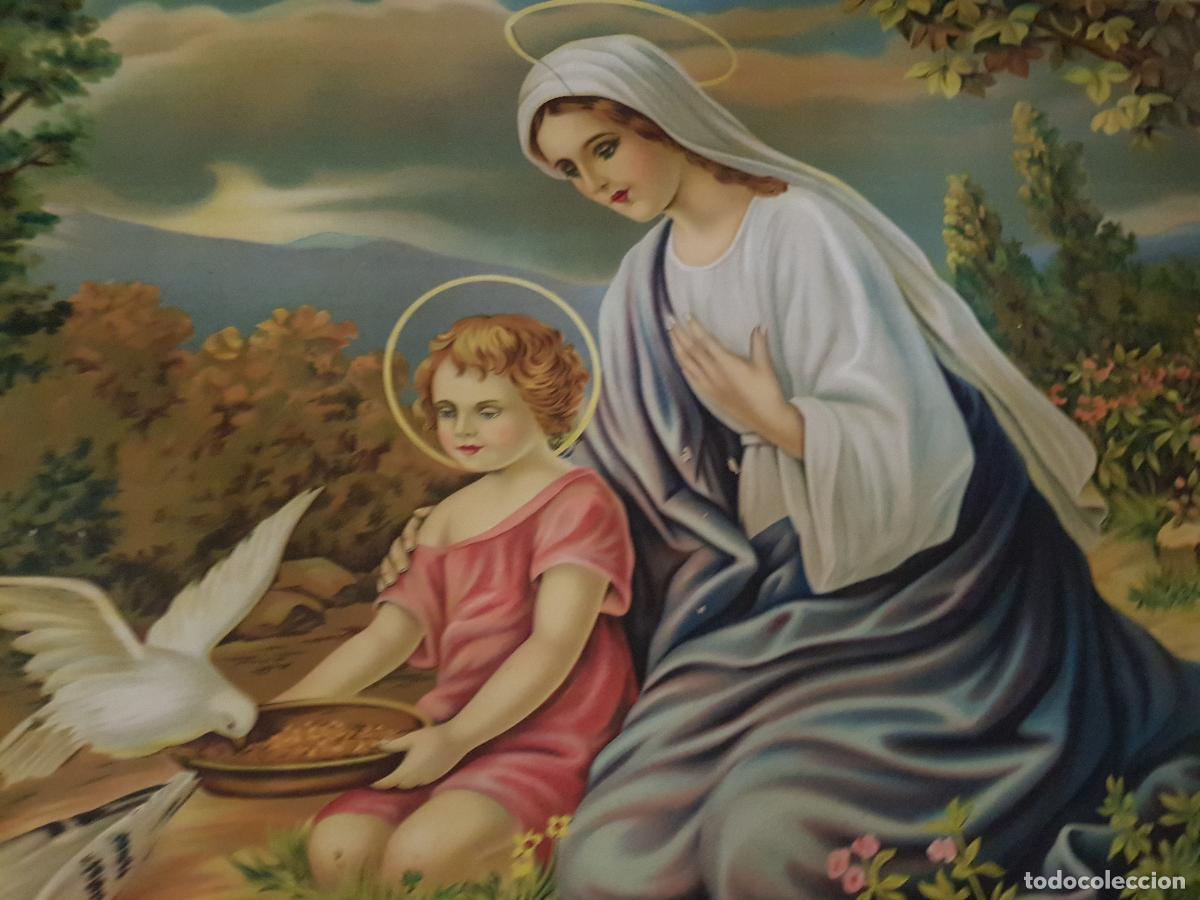 Antig&uuml;edades: MARIA Y JESUS DANDO DE COMER A LAS PALOMAS 123X55 CM - Foto 1