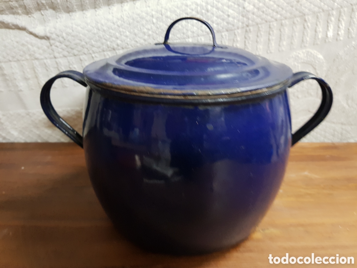 Antig&uuml;edades: Olla esmaltada de color azul - Foto 1