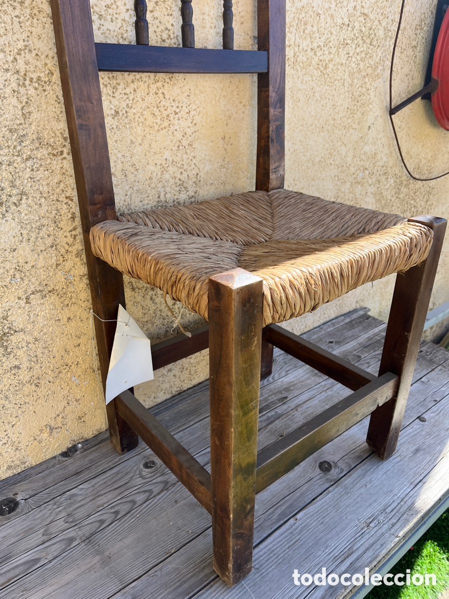 Antig&uuml;edades: Silla antigua r&uacute;stica con asiento de anea. - Foto 6