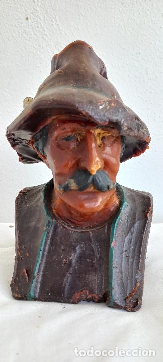 Antiques: ANTIGUA FIGURA O ESCULTURA DE CERA, VELA. 15 cm. HOMBRE. SE&Ntilde;OR CON SOMBRERO