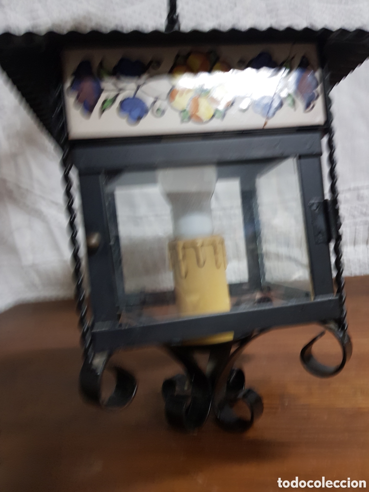 Antig&uuml;edades: Farol de techo hierro y cer&aacute;mica - Foto 4