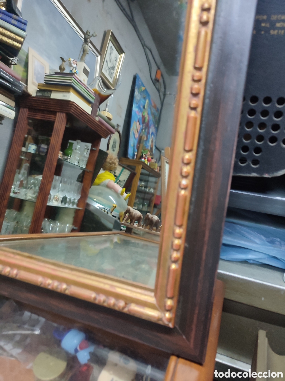 antiguo gran espejo con marco de madera redondo - Compra venta en  todocoleccion