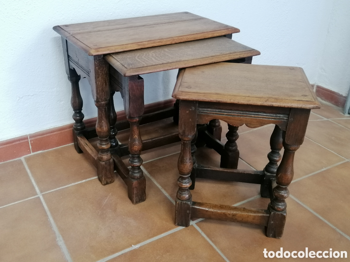 Antig&uuml;edades: Mesa nido de roble antigua - Foto 6