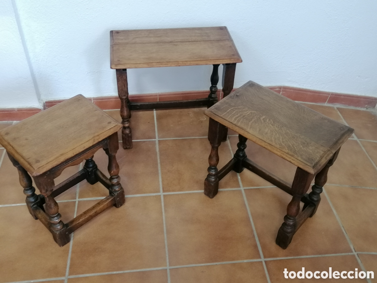 Antig&uuml;edades: Mesa nido de roble antigua - Foto 8