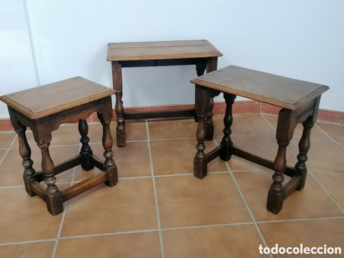 Antig&uuml;edades: Mesa nido de roble antigua - Foto 9