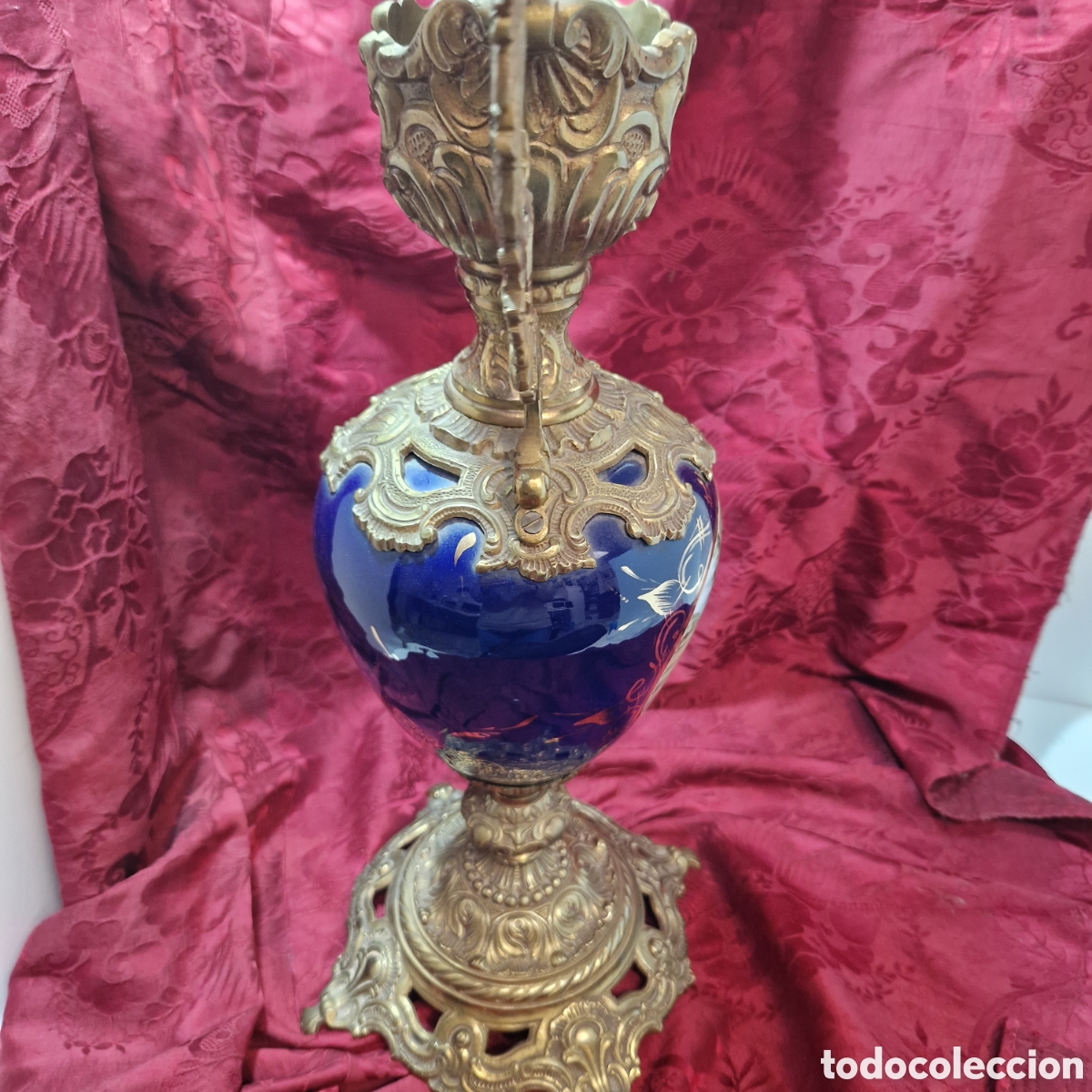 Antig&uuml;edades: Jarr&oacute;n porcelana azul y bronce - Foto 4