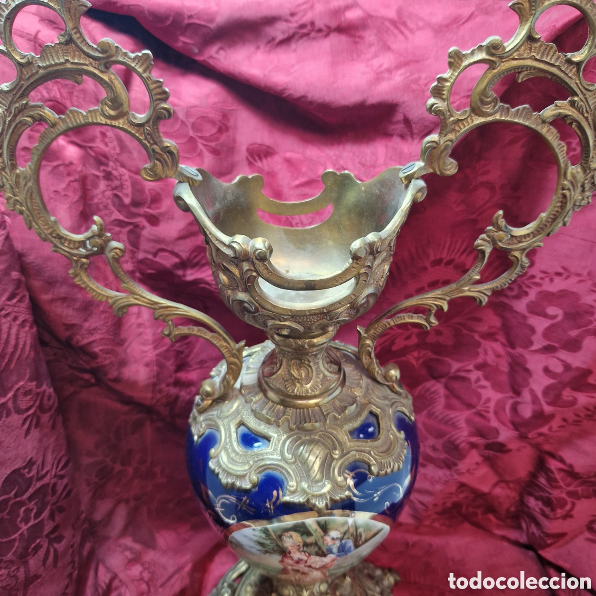 Antig&uuml;edades: Jarr&oacute;n porcelana azul y bronce - Foto 5