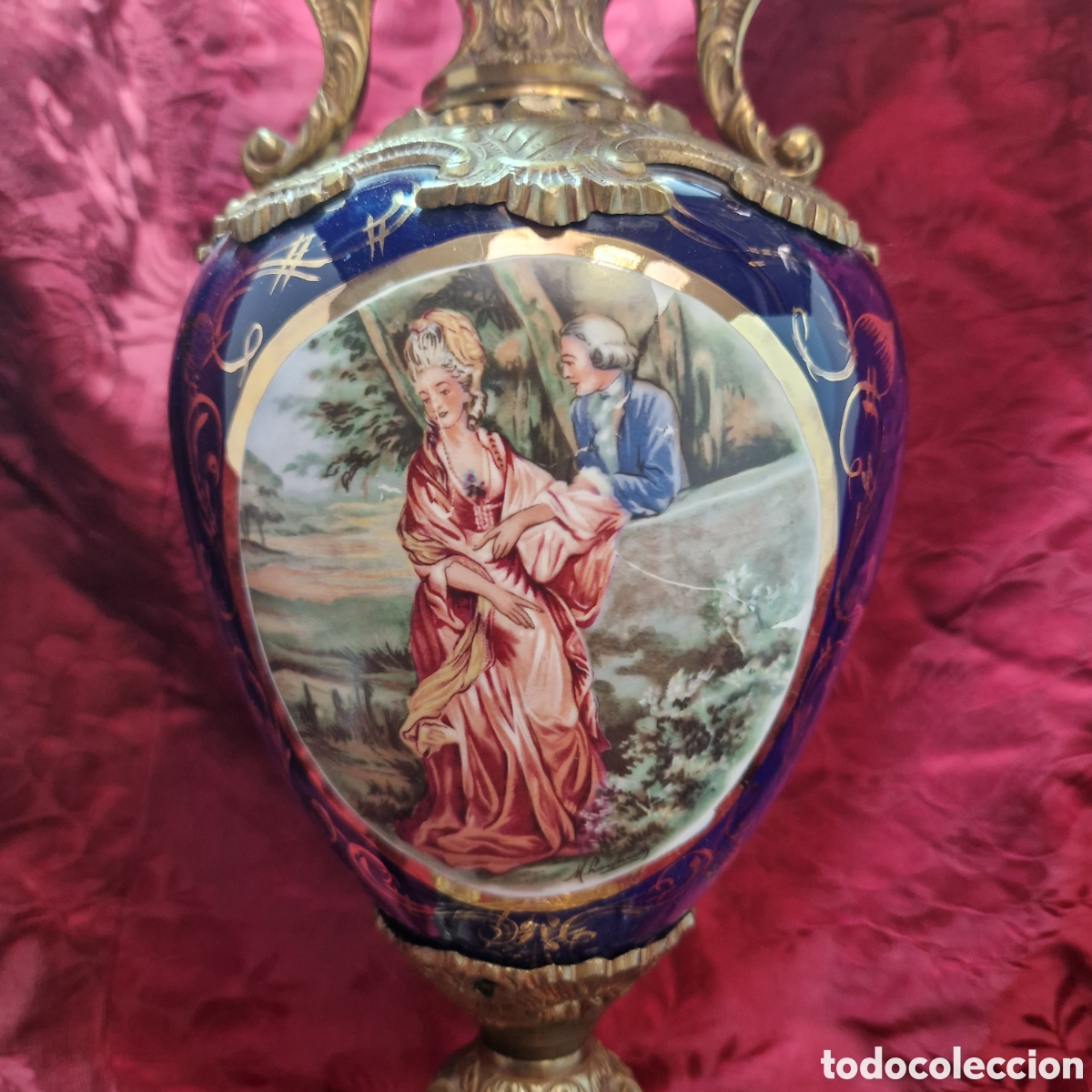 Antig&uuml;edades: Jarr&oacute;n porcelana azul y bronce - Foto 2