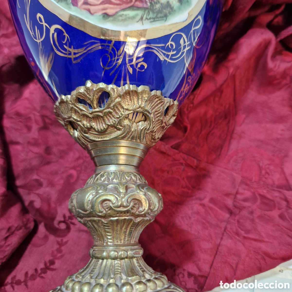 Antig&uuml;edades: Jarr&oacute;n porcelana azul y bronce - Foto 7