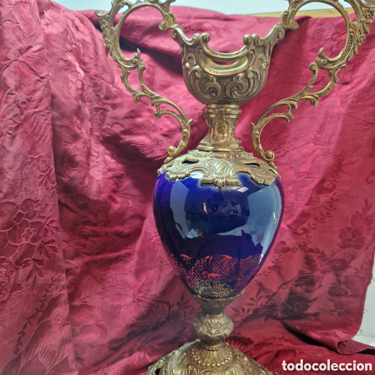 Antig&uuml;edades: Jarr&oacute;n porcelana azul y bronce - Foto 12