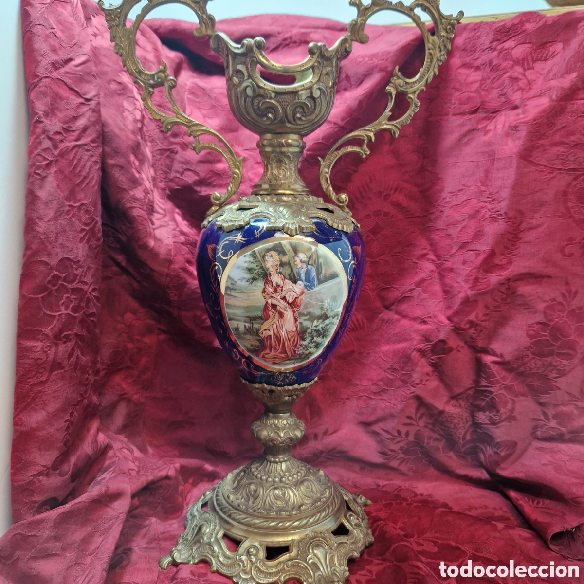 Antig&uuml;edades: Jarr&oacute;n porcelana azul y bronce - Foto 1