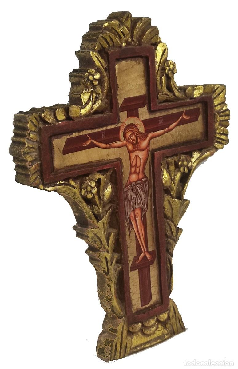 Antig&uuml;edades: Cruz de madera pintada - Foto 2