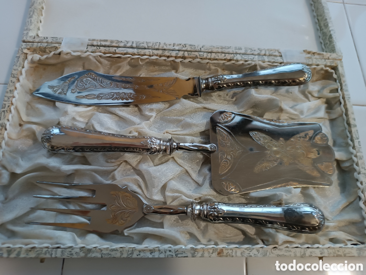 Antig&uuml;edades: CAJA ESTUCHE servicio de postre, ba&ntilde;ado en PLATA. - Foto 6
