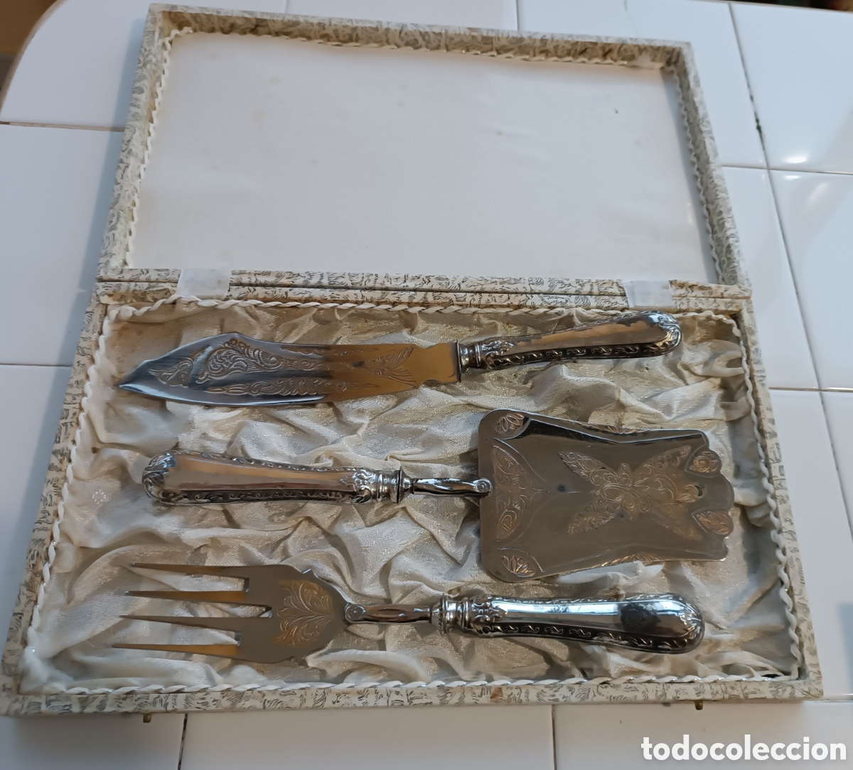 Antig&uuml;edades: CAJA ESTUCHE servicio de postre, ba&ntilde;ado en PLATA. - Foto 1
