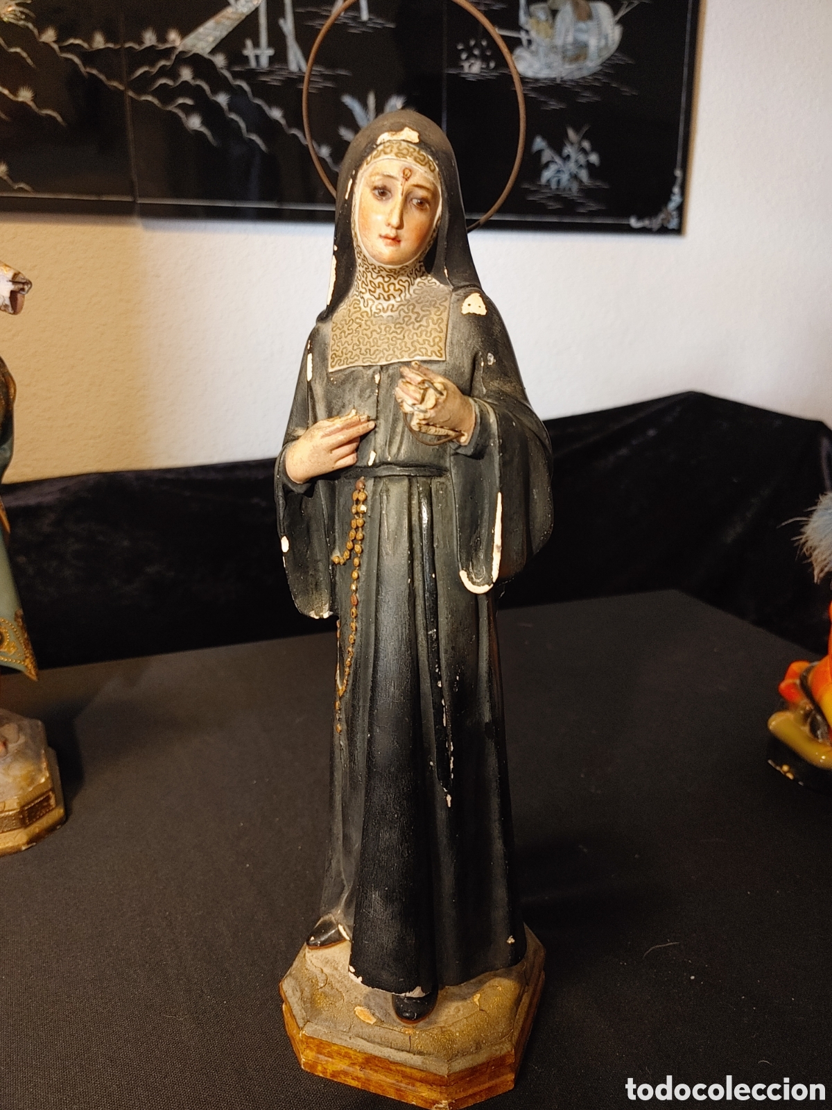 Antiquit&eacute;s: Antigua Figura Virgen Santa Rita Olot Ojosde Cristal