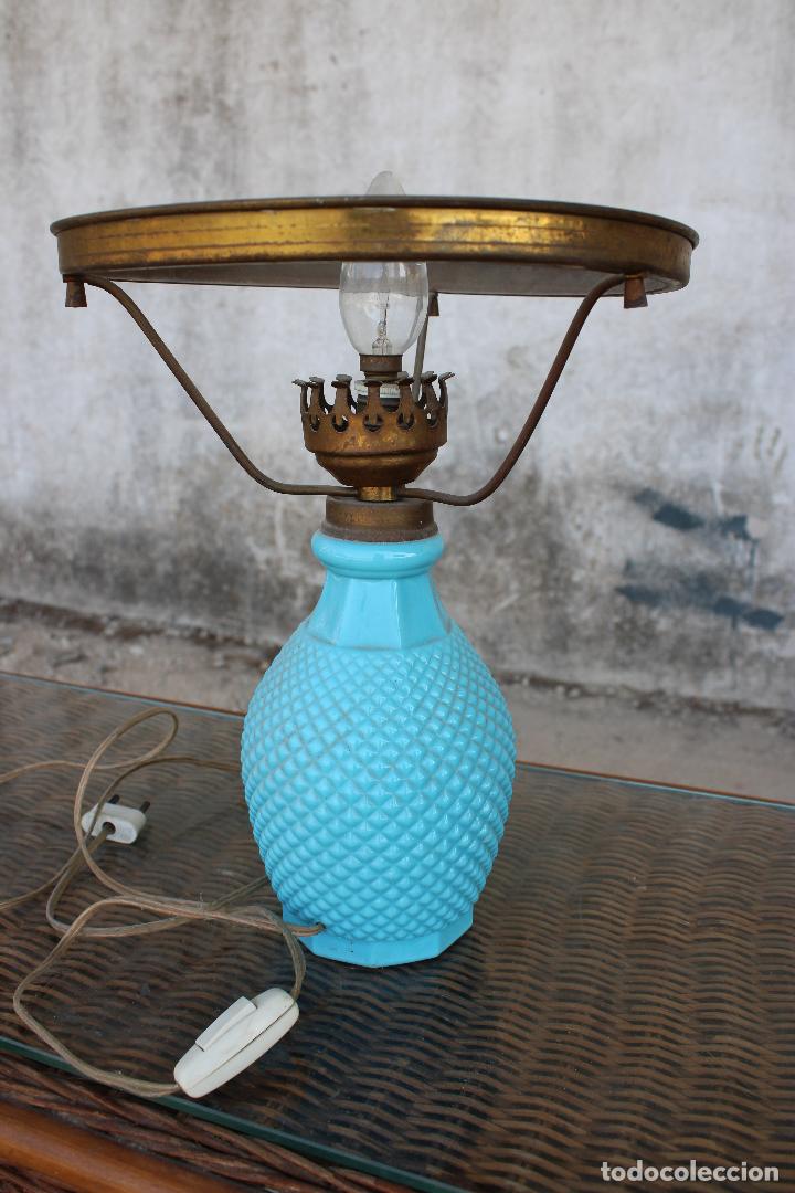 Antig&uuml;edades: lampara quinque de opalina azul - Foto 1