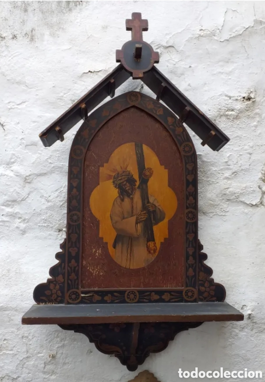 Antig&uuml;edades: Antigua capilla de madera con la imagen del Gran Poder pintado al oleo - Foto 1
