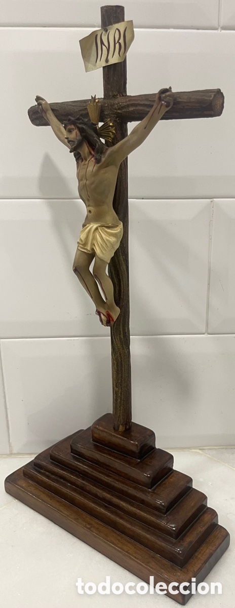 Antig&uuml;edades: ANTIGUO CRUCIFICADO SOBRE BASE DE MADERA - Foto 2