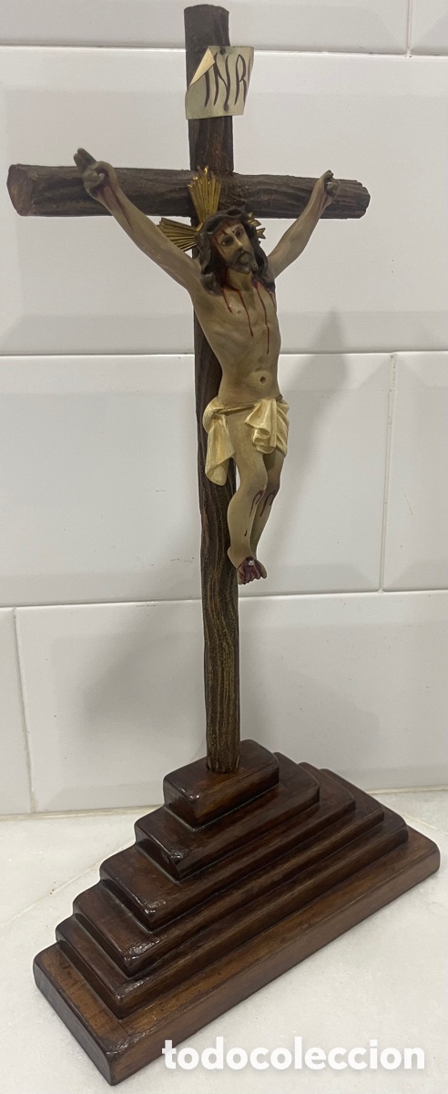 Antig&uuml;edades: ANTIGUO CRUCIFICADO SOBRE BASE DE MADERA - Foto 3