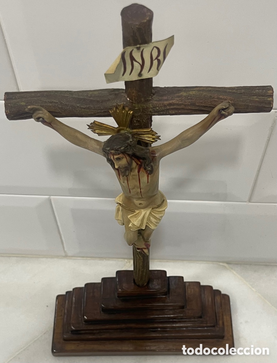 Antig&uuml;edades: ANTIGUO CRUCIFICADO SOBRE BASE DE MADERA - Foto 4
