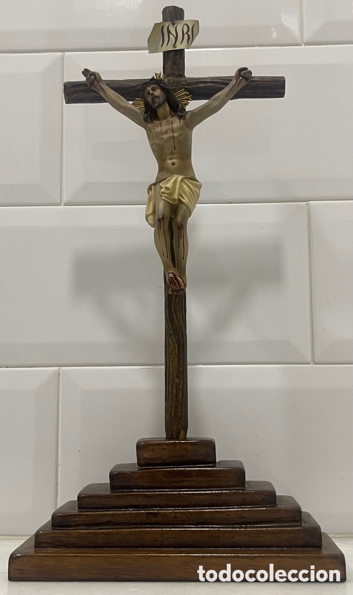 Antig&uuml;edades: ANTIGUO CRUCIFICADO SOBRE BASE DE MADERA - Foto 5