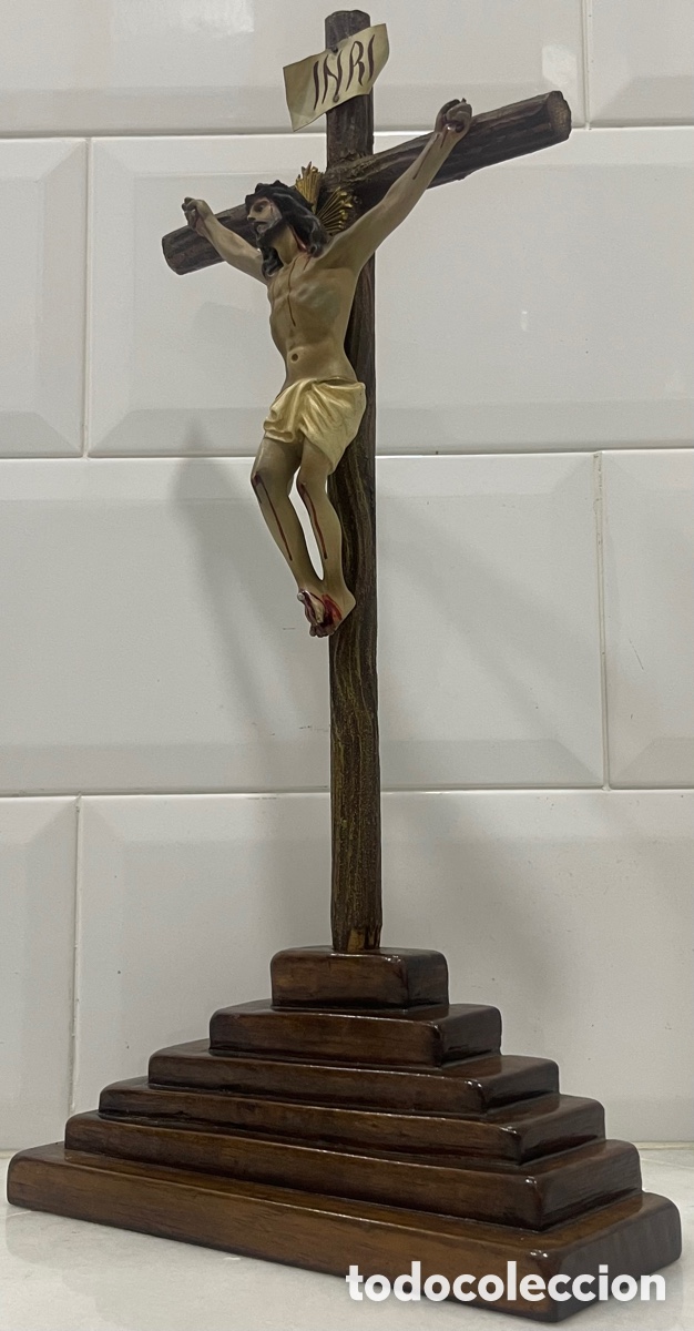 Antig&uuml;edades: ANTIGUO CRUCIFICADO SOBRE BASE DE MADERA - Foto 6