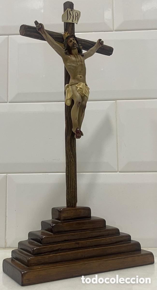 Antig&uuml;edades: ANTIGUO CRUCIFICADO SOBRE BASE DE MADERA - Foto 7