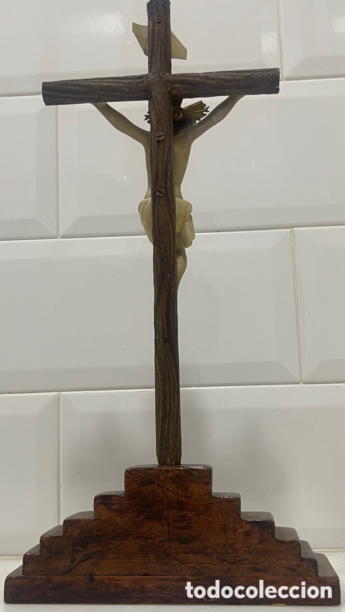 Antig&uuml;edades: ANTIGUO CRUCIFICADO SOBRE BASE DE MADERA - Foto 8