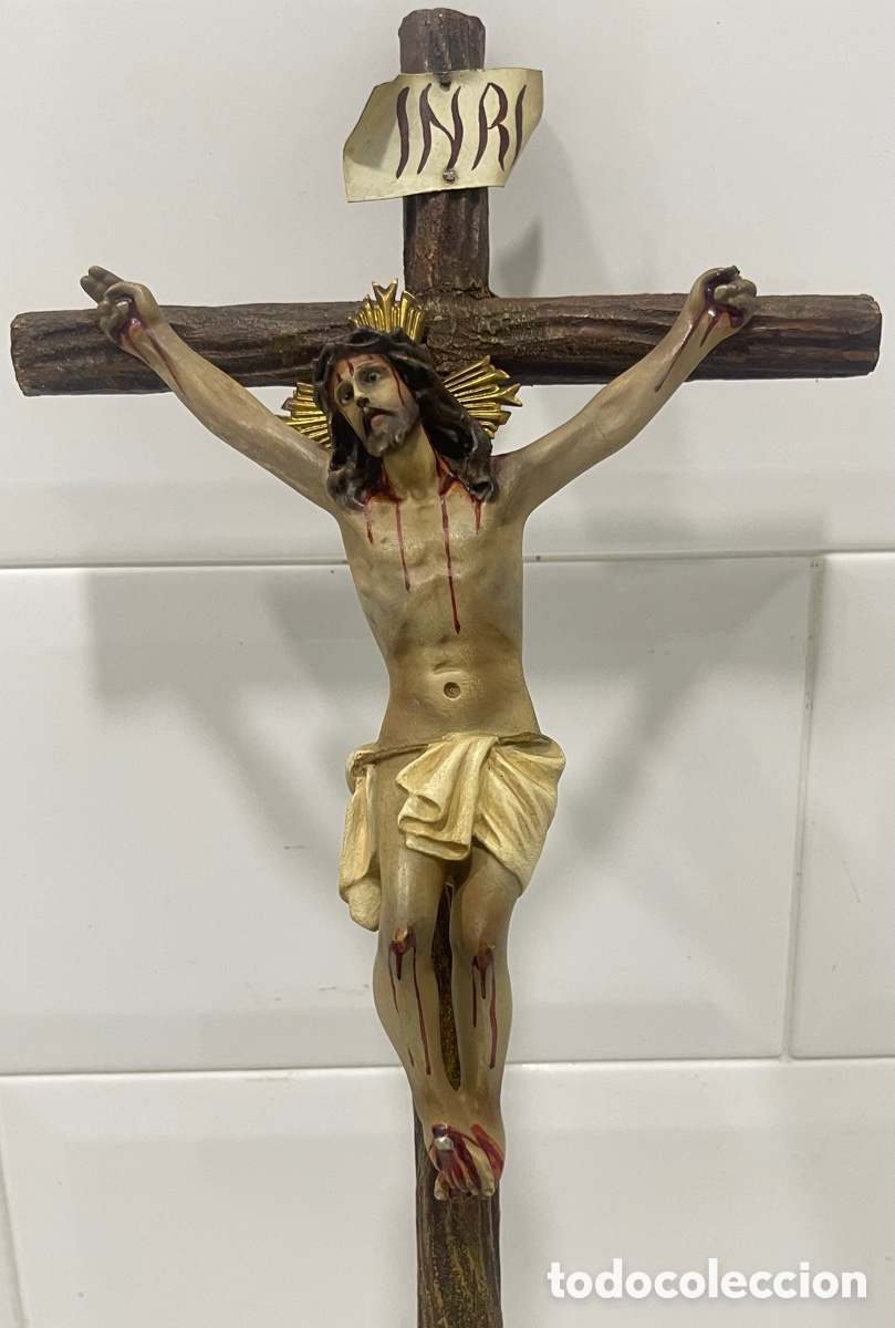 Antig&uuml;edades: ANTIGUO CRUCIFICADO SOBRE BASE DE MADERA - Foto 9