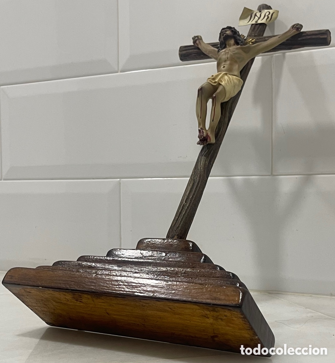 Antig&uuml;edades: ANTIGUO CRUCIFICADO SOBRE BASE DE MADERA - Foto 28