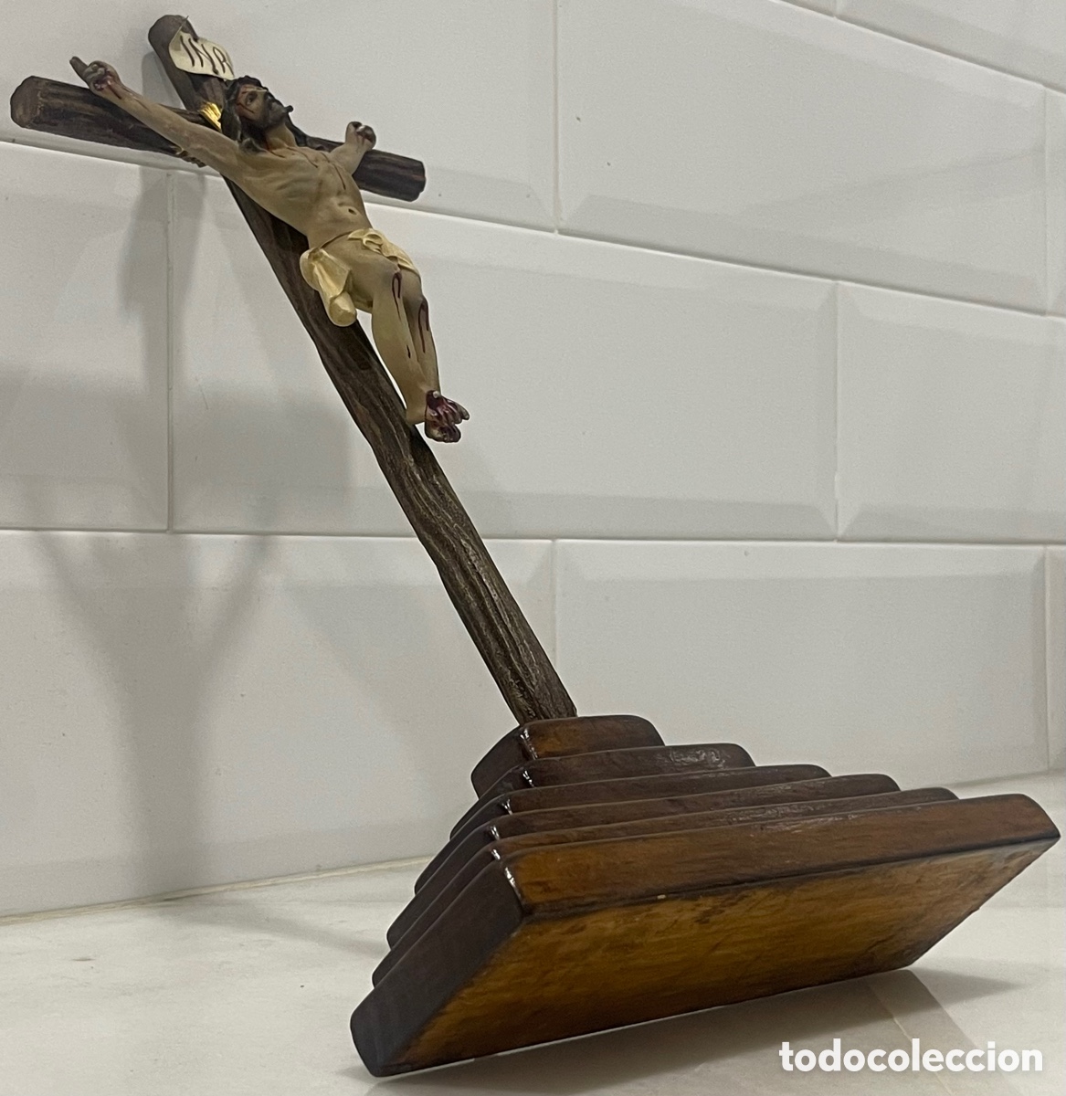 Antig&uuml;edades: ANTIGUO CRUCIFICADO SOBRE BASE DE MADERA - Foto 29