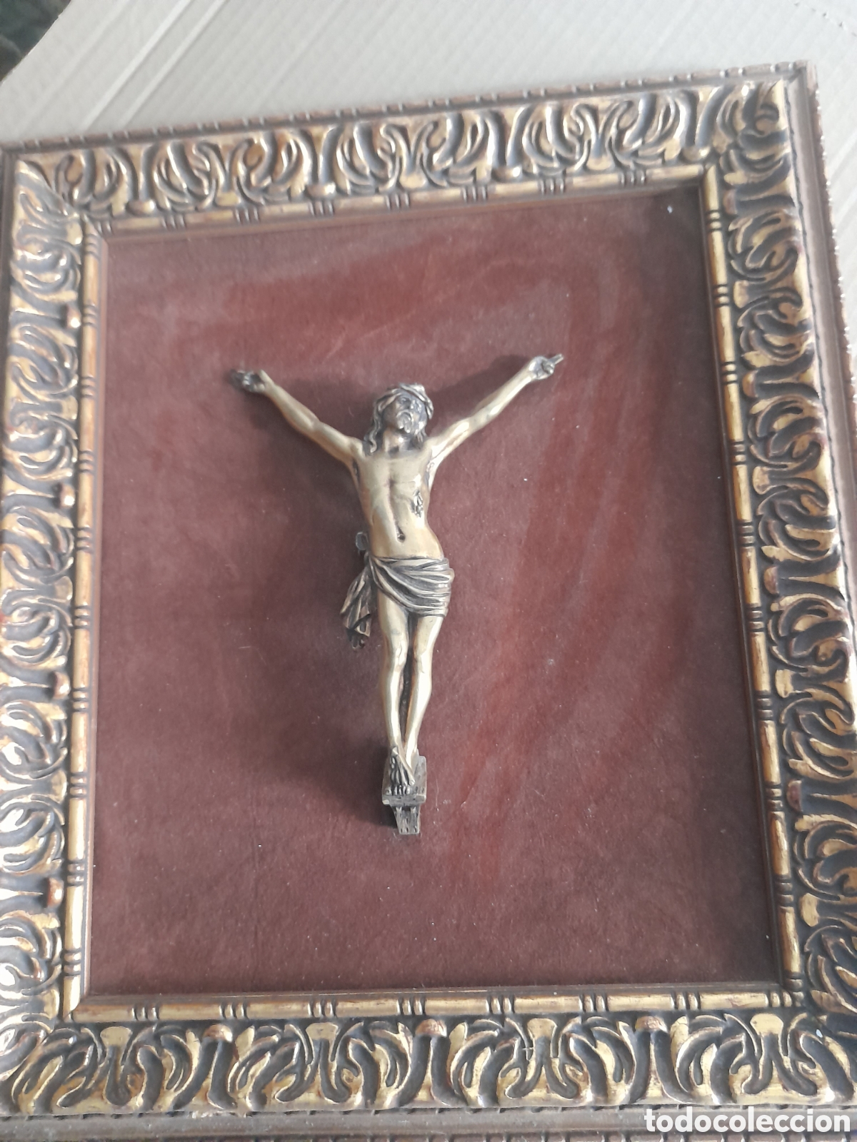 Antig&uuml;edades: Cristo antiguo de bronce enmarcado - Foto 7