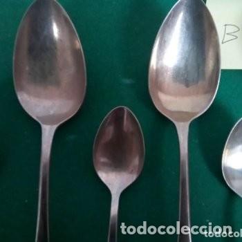 Antig&uuml;edades: B-LOTE DE 8 CUBIERTOS DE ALPACA MARCA GRABADA - Foto 4