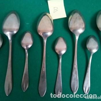 Antig&uuml;edades: B-LOTE DE 8 CUBIERTOS DE ALPACA MARCA GRABADA - Foto 6