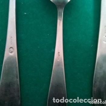 Antig&uuml;edades: B-LOTE DE 8 CUBIERTOS DE ALPACA MARCA GRABADA - Foto 7