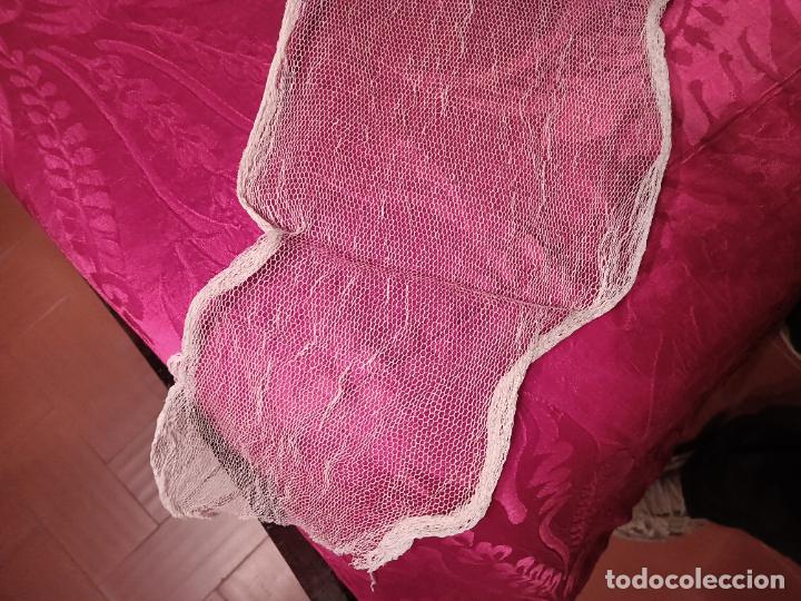 Antig&uuml;edades: Gasa / pa&ntilde;uelo antiguo blanco transparente largo rectangular - Foto 2