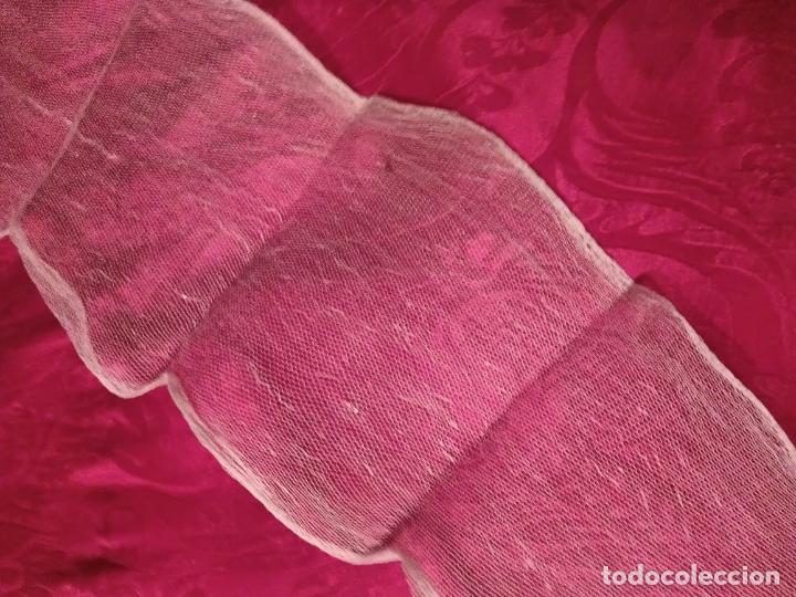 Antig&uuml;edades: Gasa / pa&ntilde;uelo antiguo blanco transparente largo rectangular - Foto 4