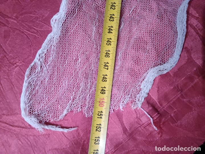 Antig&uuml;edades: Gasa / pa&ntilde;uelo antiguo blanco transparente largo rectangular - Foto 7