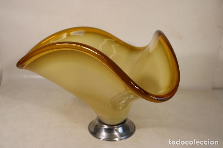 Antig&uuml;edades: frutero centro de mesa de cristal ocre amarillo - Foto 3